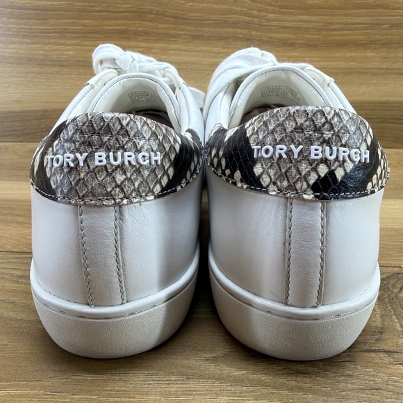 TORY BURCH Leigh Sneakers Womens 8 M Snake Embossed Low White Leather Low - Picture 7 of 11